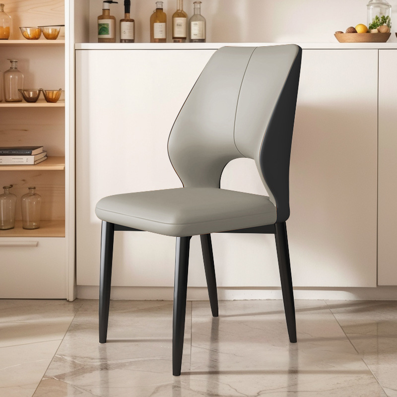 Modern Minimalist Metal  Dining Chair, Comfortable Upholstered pu Leather