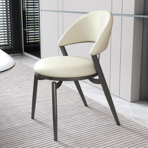Italian Style Luxury Leather Dining Chair With Metal Legs - Metal dining chair - QONKA HOME