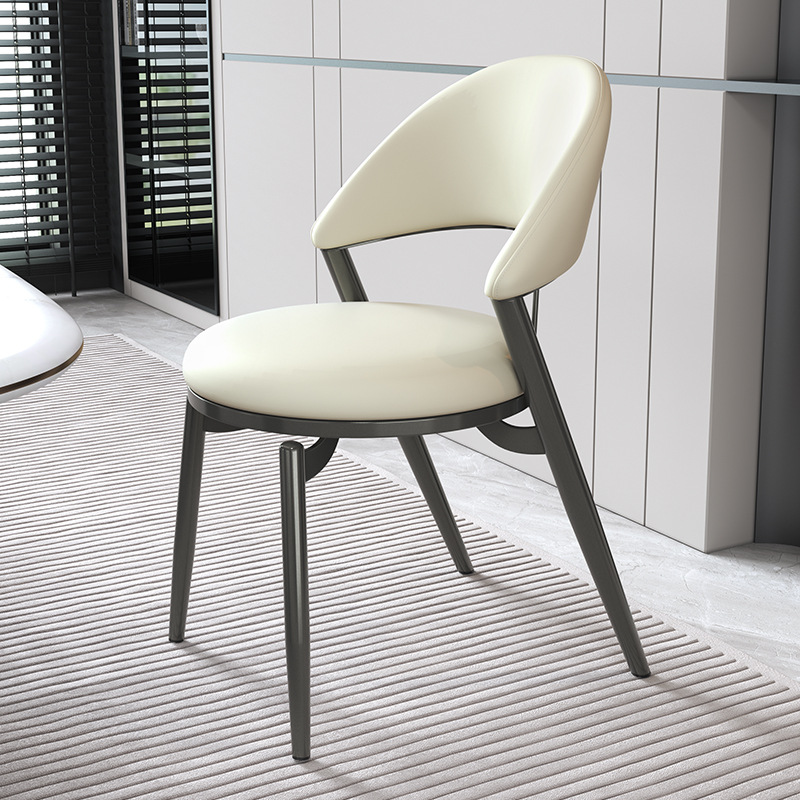 Italian Style Luxury Leather Dining Chair With Metal Legs