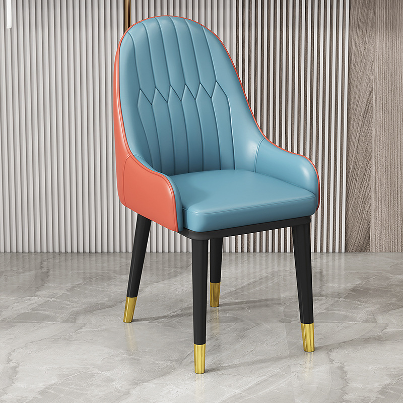 Italian Style Light Luxury Dining Chair, Leather Upholstered BackrestChair With Metal Frame And Gold Ferrules, Home Dining Room Chair