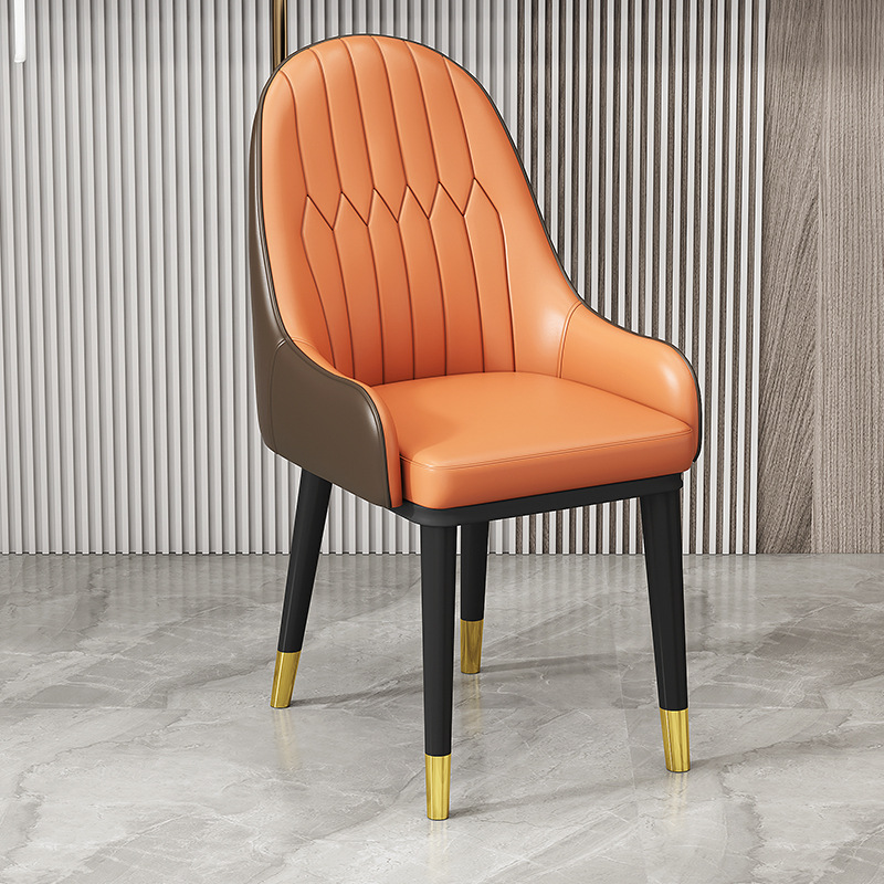 Italian Style Light Luxury Dining Chair, Leather Upholstered BackrestChair With Metal Frame And Gold Ferrules, Home Dining Room Chair