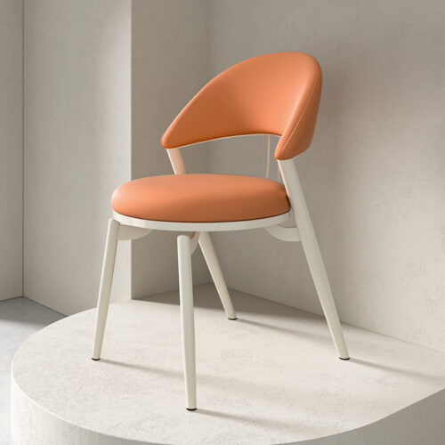 Italian Style Luxury Leather Dining Chair With Metal Legs - Metal dining chair - QONKA HOME