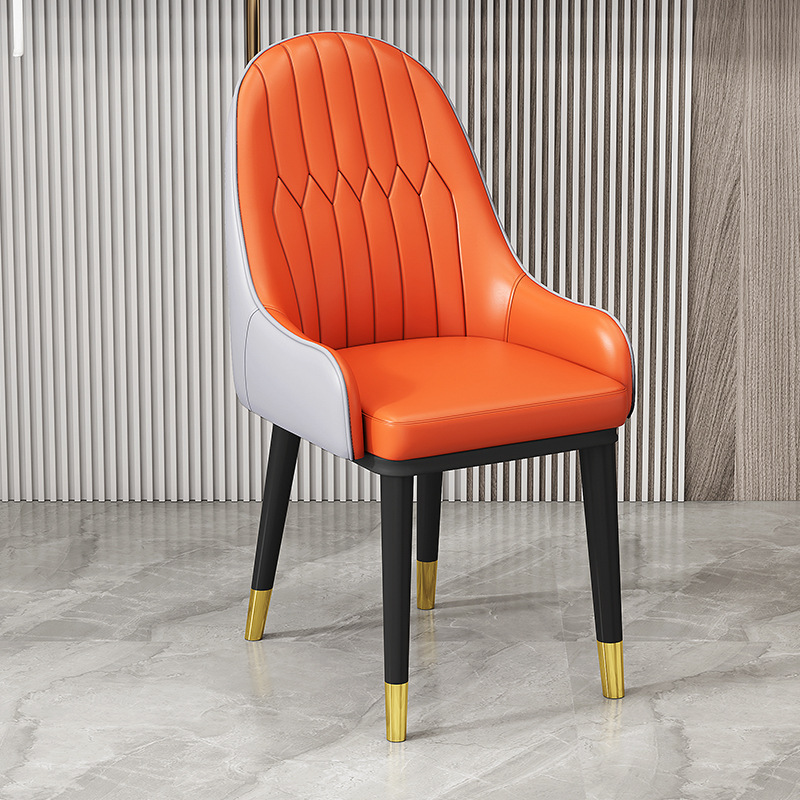 Italian Style Light Luxury Dining Chair, Leather Upholstered BackrestChair With Metal Frame And Gold Ferrules, Home Dining Room Chair