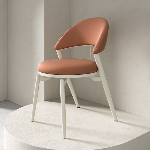 Italian Style Luxury Leather Dining Chair With Metal Legs - Metal dining chair - QONKA HOME
