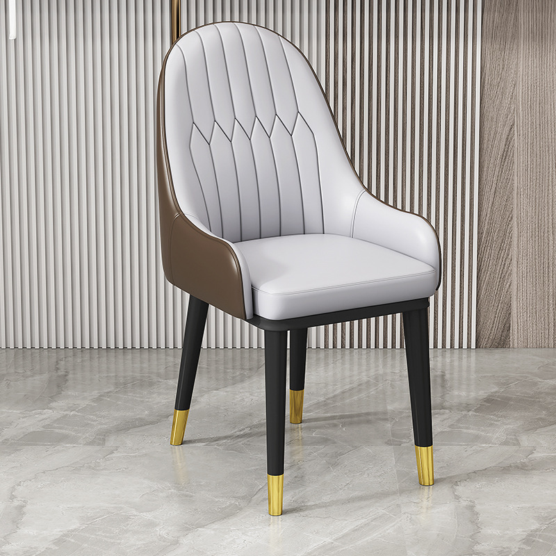 Italian Style Light Luxury Dining Chair, Leather Upholstered BackrestChair With Metal Frame And Gold Ferrules, Home Dining Room Chair