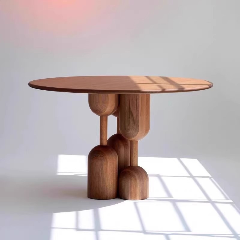Oval Solid Wood Dining Table, Sculptural Art‑Shaped Legs Table in Pine / Ash Wood for Dining Room - Dining table - QONKA...