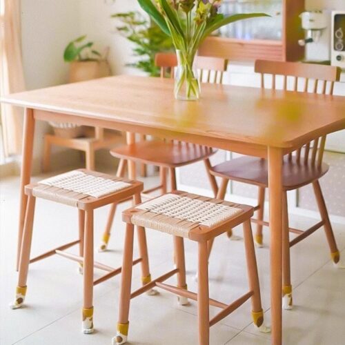 Mid‑Century Nordic Vintage Rattan Bar Stool, Solid Wood Frame High Counter Height Bar Chair For Kitchen Island Restauran...