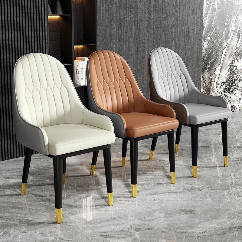 Italian Style Light Luxury Dining Chair, Leather Upholstered BackrestChair With Metal Frame And Gold Ferrules, Home Dining...