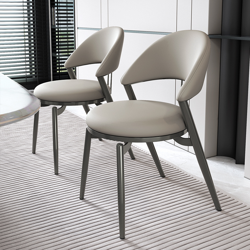 Italian Style Luxury Leather Dining Chair With Metal Legs - Metal dining chair - QONKA HOME
