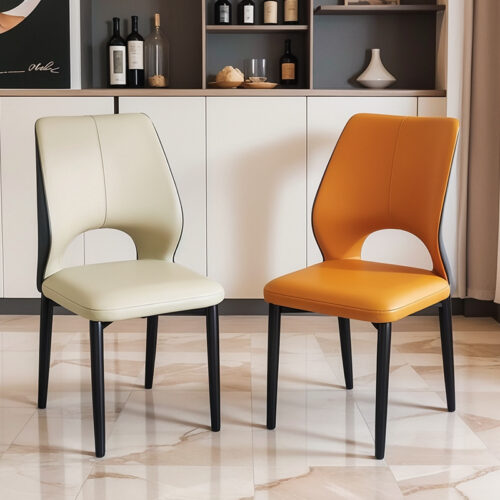 Modern Minimalist Metal  Dining Chair, Comfortable Upholstered pu Leather - Metal dining chair - QONKA HOME