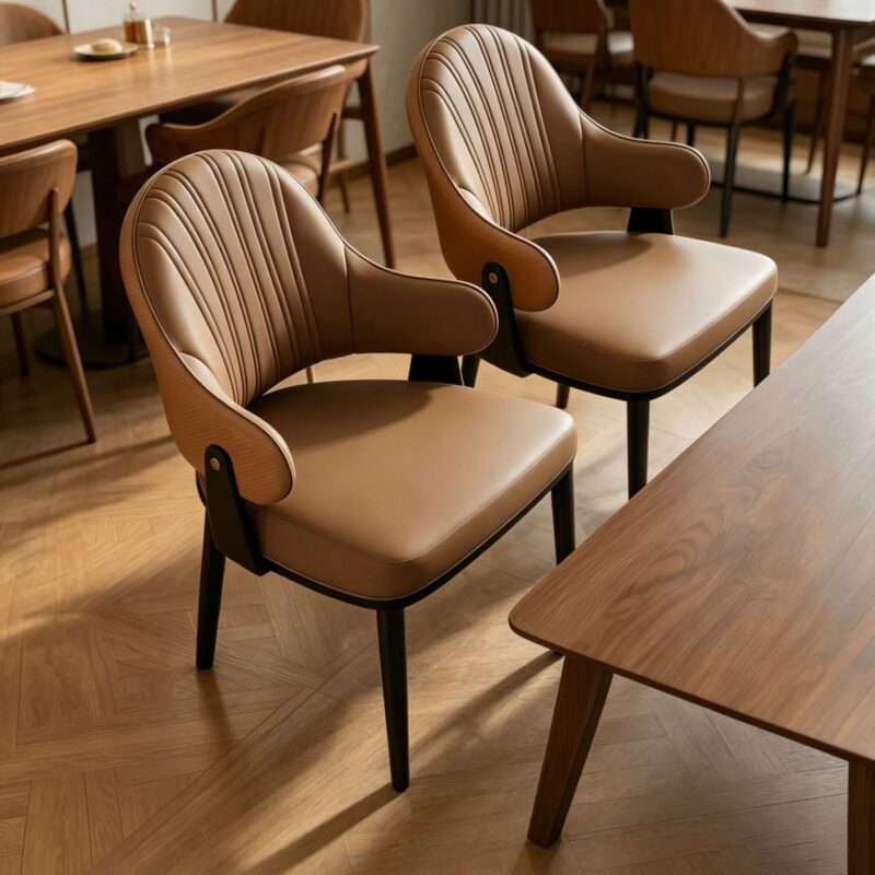 Luxury Armrest Dining Chair, Two Color Splicing Faux Leather Side Chair - Metal dining chair - QONKA HOME