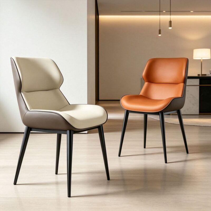 Modern Light Luxury Dining Chair With Soft Faux Leather Upholstery - Metal dining chair - QONKA HOME