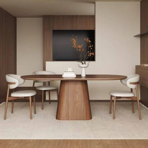 Oval Dining Table, Dual‑Option Solid Wood or Sintered Stone Top, Tapered Pedestal Base for Modern Dining Room - Dining t...