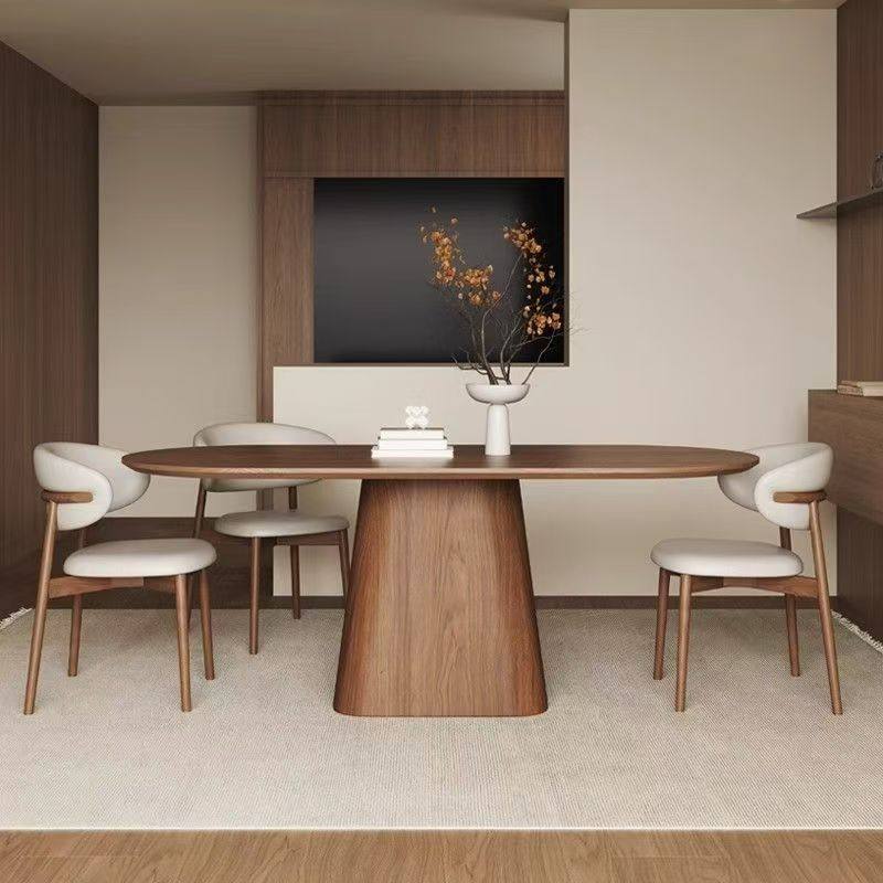 Oval Dining Table, Dual‑Option Solid Wood or Sintered Stone Top, Tapered Pedestal Base for Modern Dining Room