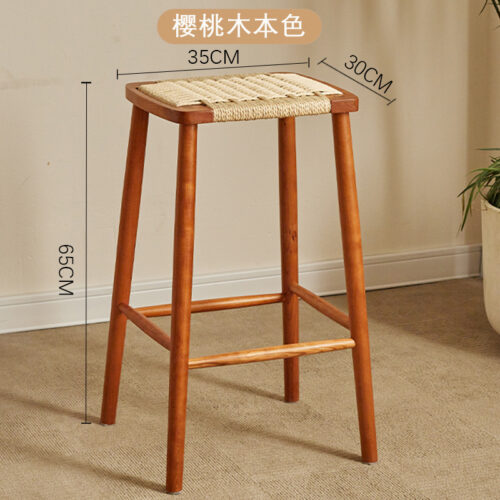 Mid‑Century Nordic Vintage Rattan Bar Stool, Solid Wood Frame High Counter Height Bar Chair For Kitchen Island Restauran...