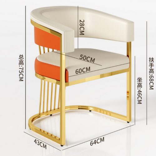 Modern Luxury Gold Metal Frame Dining Chair Upholstered PU Leather Accent Chair for Dining Room Hotel Nail Salon Makeup Ch...