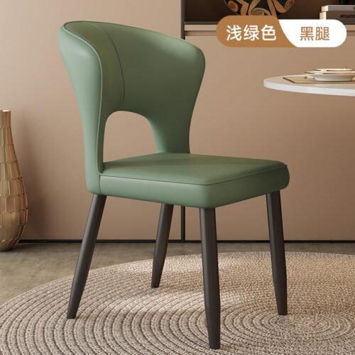 Modern Hollow Cutout Back Dining Chair PU Leather Upholstered Accent Metal Chair - Metal dining chair - QONKA HOME