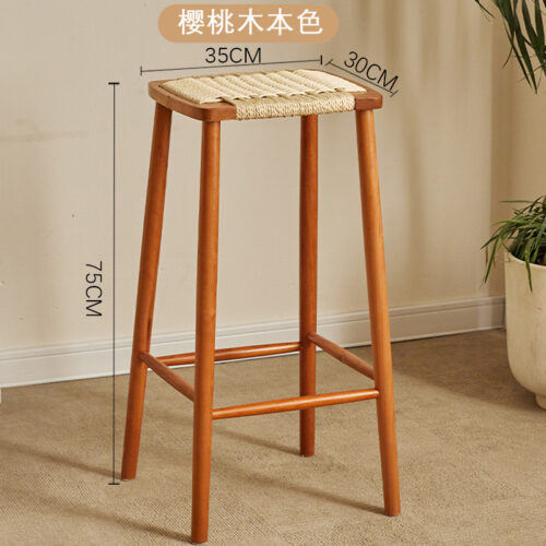 Mid‑Century Nordic Vintage Rattan Bar Stool, Solid Wood Frame High Counter Height Bar Chair For Kitchen Island Restauran...