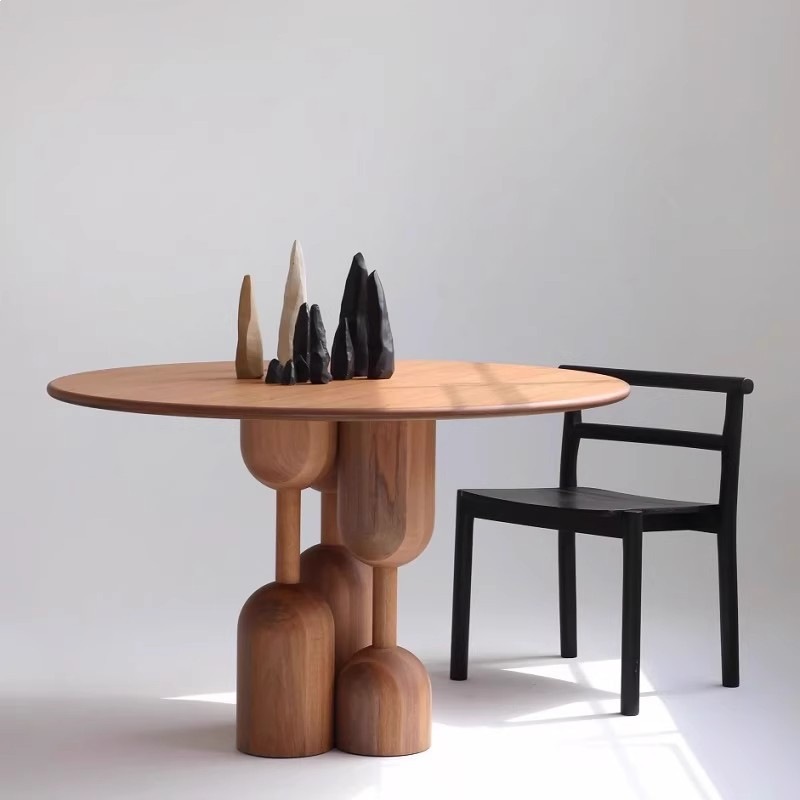 Oval Solid Wood Dining Table, Sculptural Art‑Shaped Legs Table in Pine / Ash Wood for Dining Room