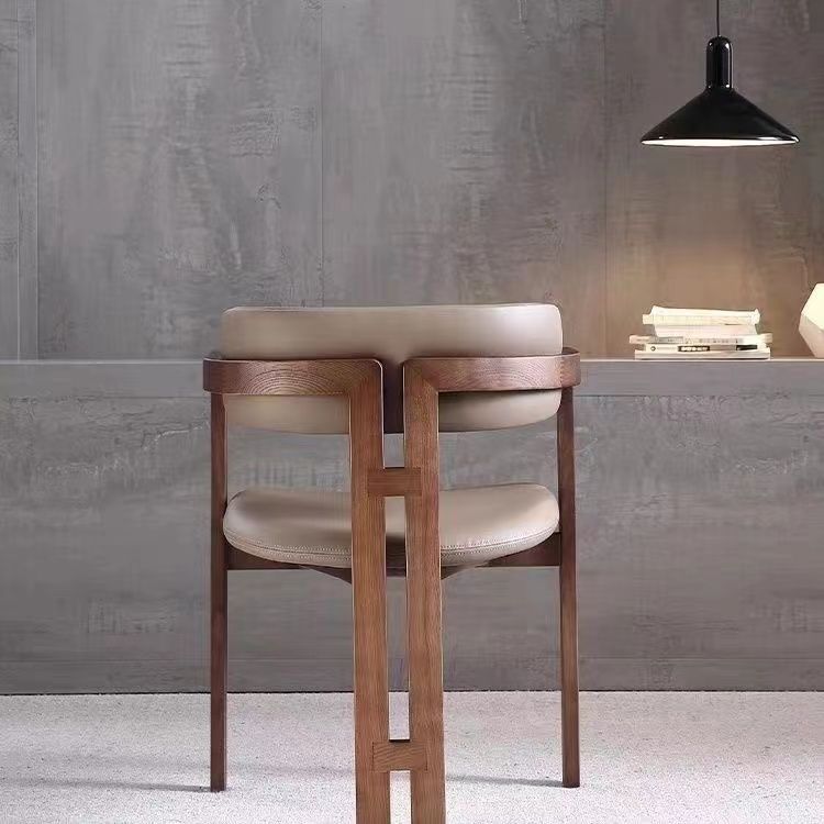 Modern Solid Dark Wood Dining Arm Chair, Cream Boucle Teddy Fabric Upholstered Dining Chair For Home Hotel Restaurant