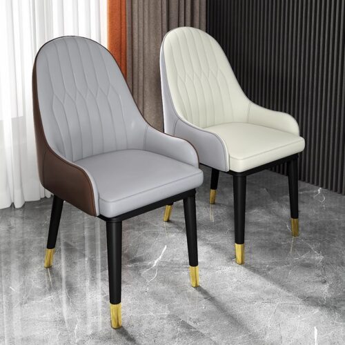 Italian Style Light Luxury Dining Chair, Leather Upholstered BackrestChair With Metal Frame And Gold Ferrules, Home Dining...