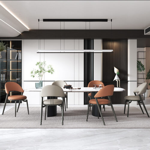 Italian Style Luxury Leather Dining Chair With Metal Legs - Metal dining chair - QONKA HOME