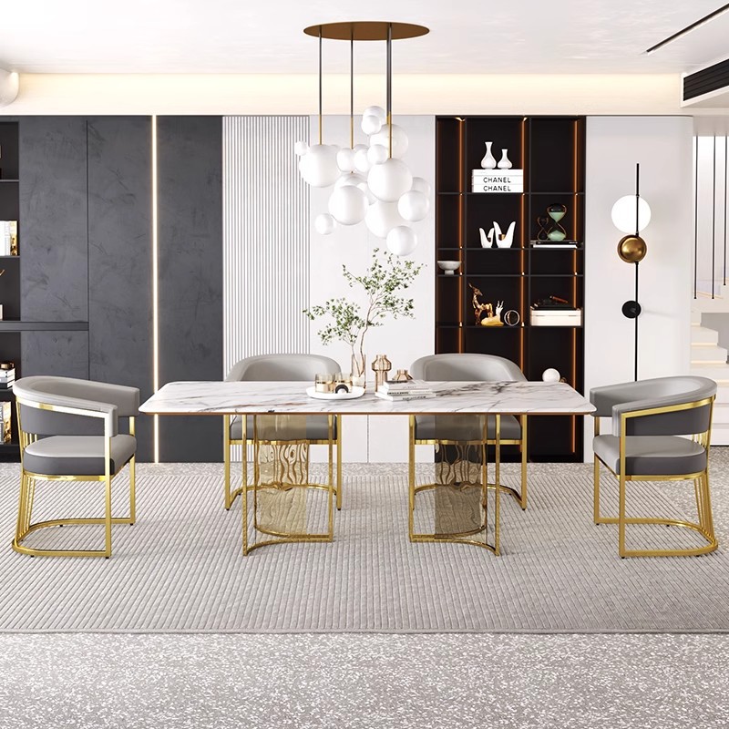 Modern Luxury Gold Metal Frame Dining Chair Upholstered PU Leather Accent Chair for Dining Room Hotel Nail Salon Makeup Chair