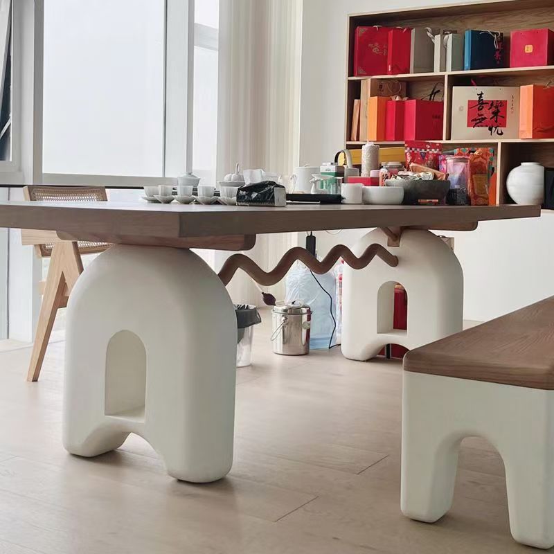 Rectangular Solid Wood Dining Table, Artistic Irregular Legs Table in Pine / Ash Wood for Home Dining Room