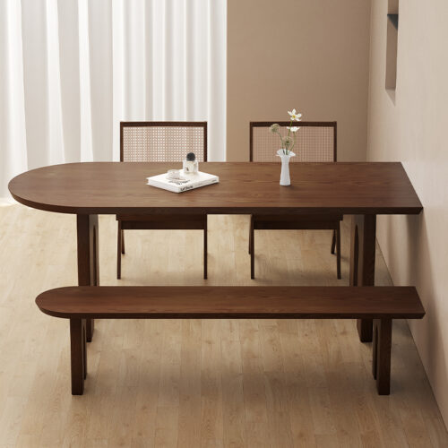 Black Stained Solid Wood Dining Table, Oval‑Rectangular Table in Pine / Ash Wood for Home Dining Room - Dining table - Q...