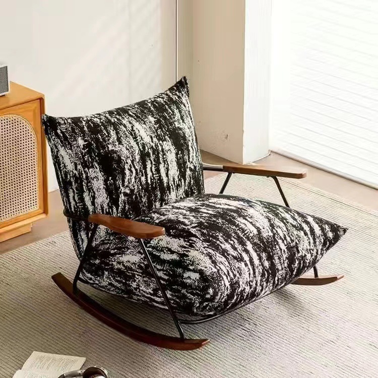 Ink-wash Painting Rocking Chair and Recliner, Vintage Balcony Lounge Chair