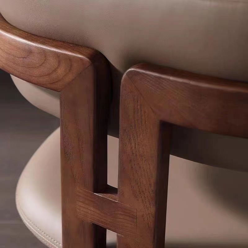 Modern Solid Dark Wood Dining Arm Chair, Cream Boucle Teddy Fabric Upholstered Dining Chair For Home Hotel Restaurant