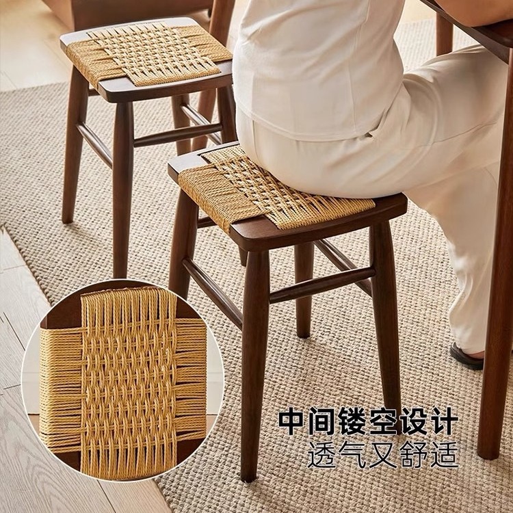 Mid‑Century Nordic Vintage Rattan Bar Stool, Solid Wood Frame High Counter Height Bar Chair For Kitchen Island Restaurant