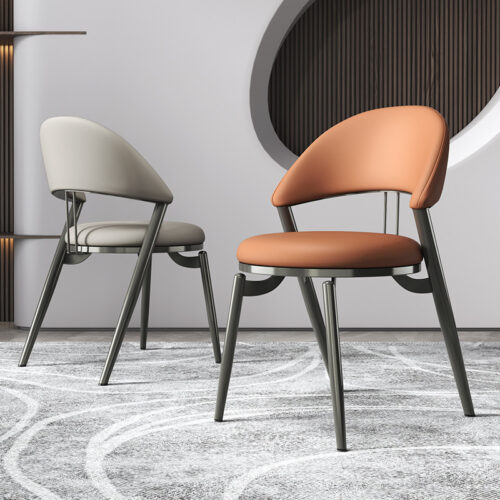 Italian Style Luxury Leather Dining Chair With Metal Legs - Metal dining chair - QONKA HOME