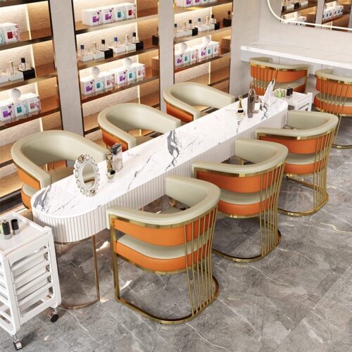 Modern Luxury Gold Metal Frame Dining Chair Upholstered PU Leather Accent Chair for Dining Room Hotel Nail Salon Makeup Ch...