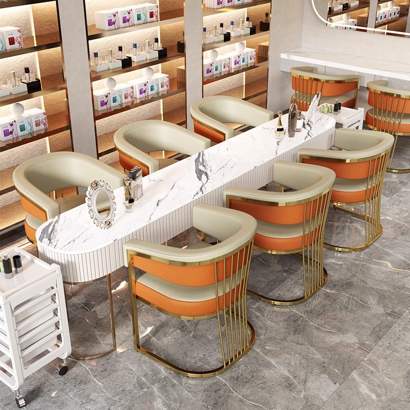 Modern Luxury Gold Metal Frame Dining Chair Upholstered PU Leather Accent Chair for Dining Room Hotel Nail Salon Makeup Chair