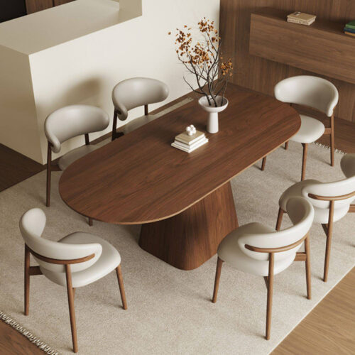 Oval Dining Table, Dual‑Option Solid Wood or Sintered Stone Top, Tapered Pedestal Base for Modern Dining Room - Dining t...