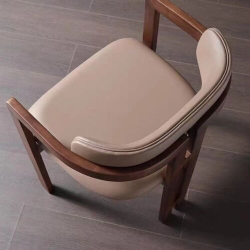 Modern Solid Dark Wood Dining Arm Chair, Cream Boucle Teddy Fabric Upholstered Dining Chair For Home Hotel Restaurant - So...