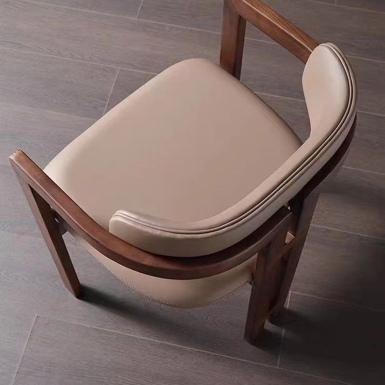 Modern Solid Dark Wood Dining Arm Chair, Cream Boucle Teddy Fabric Upholstered Dining Chair For Home Hotel Restaurant
