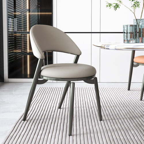 Italian Style Luxury Leather Dining Chair With Metal Legs - Metal dining chair - QONKA HOME