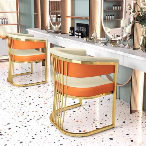 Modern Luxury Gold Metal Frame Dining Chair Upholstered PU Leather Accent Chair for Dining Room Hotel Nail Salon Makeup Ch...
