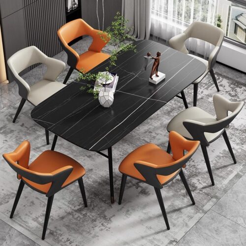 Italian Minimalist Two-tone Upholstered Dining Chair Hollow Cutout Back Armchair for Dining Room and Commercial Use - Meta...