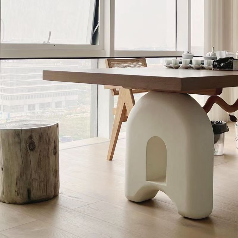 Rectangular Solid Wood Dining Table, Artistic Irregular Legs Table in Pine / Ash Wood for Home Dining Room
