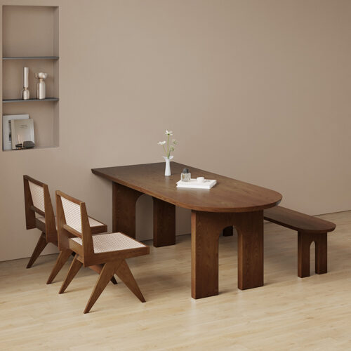 Black Stained Solid Wood Dining Table, Oval‑Rectangular Table in Pine / Ash Wood for Home Dining Room - Dining table - Q...
