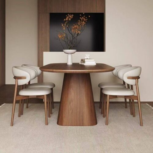 Oval Dining Table, Dual‑Option Solid Wood or Sintered Stone Top, Tapered Pedestal Base for Modern Dining Room - Dining t...