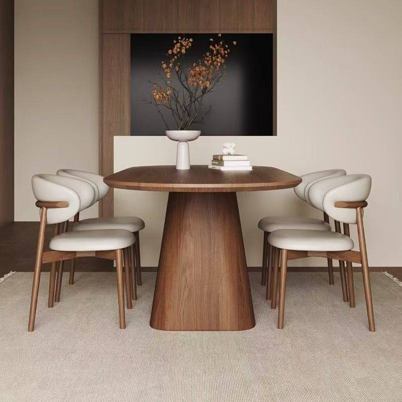 Oval Dining Table, Dual‑Option Solid Wood or Sintered Stone Top, Tapered Pedestal Base for Modern Dining Room