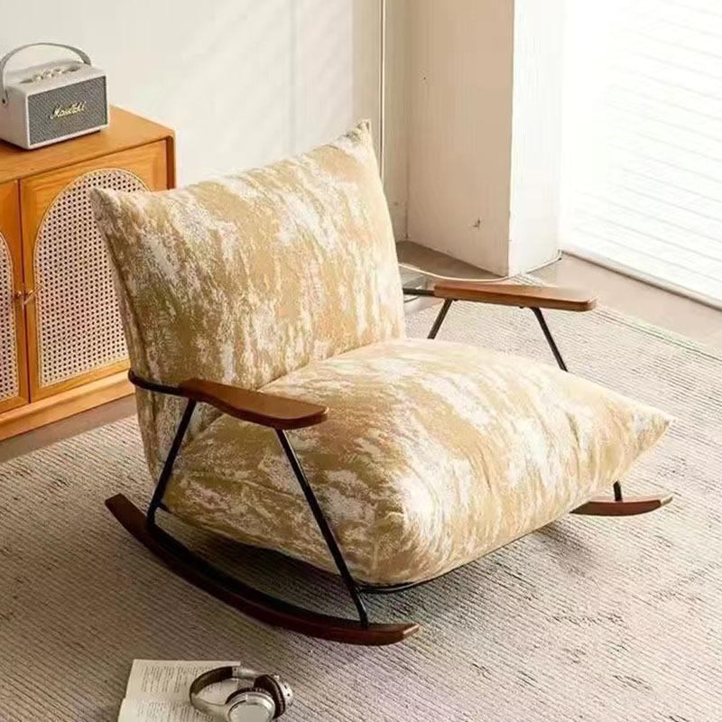 Ink-wash Painting Rocking Chair and Recliner, Vintage Balcony Lounge Chair