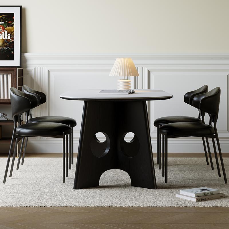 Sintered Stone Dining Table with Solid Wood Base Modern Oval Dining Table for Home Dining Room