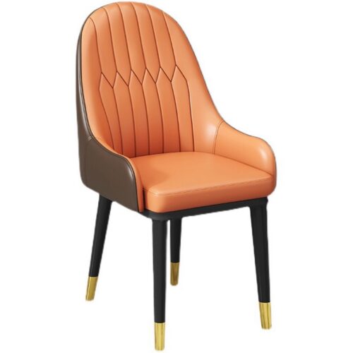 Italian Style Light Luxury Dining Chair, Leather Upholstered BackrestChair With Metal Frame And Gold Ferrules, Home Dining...