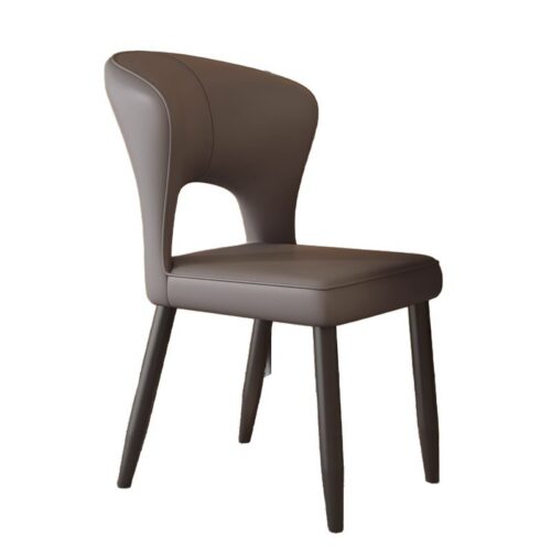 Modern Hollow Cutout Back Dining Chair PU Leather Upholstered Accent Metal Chair - Metal dining chair - QONKA HOME