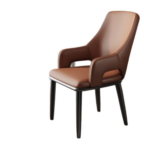 Italian Minimalist High Back Dining Chair PU Leather Upholstered Armchair With Metal legs - Metal dining chair - QONKA HOME
